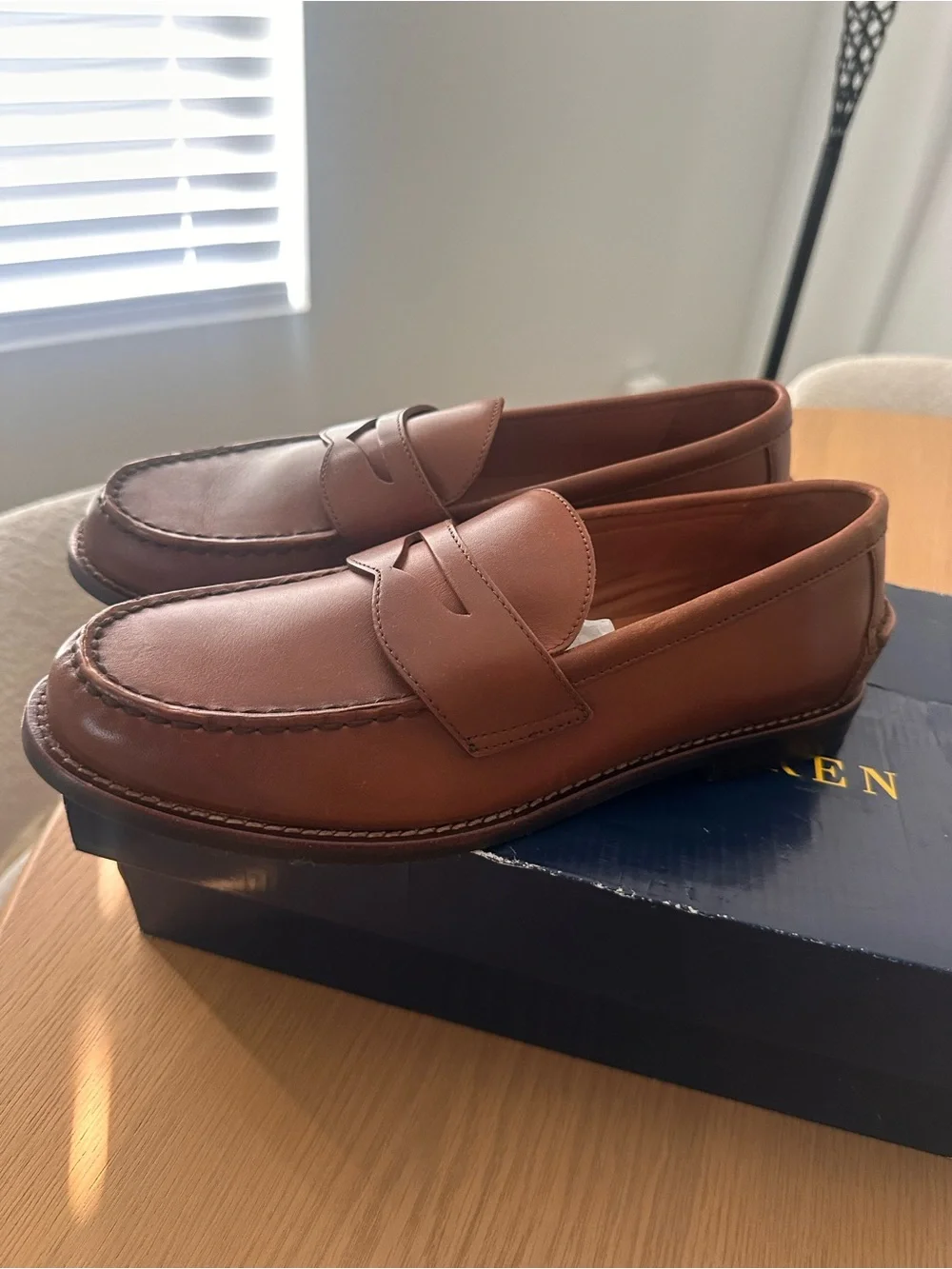 Halston Heritage Men's Cognac Leather Penny Loafers